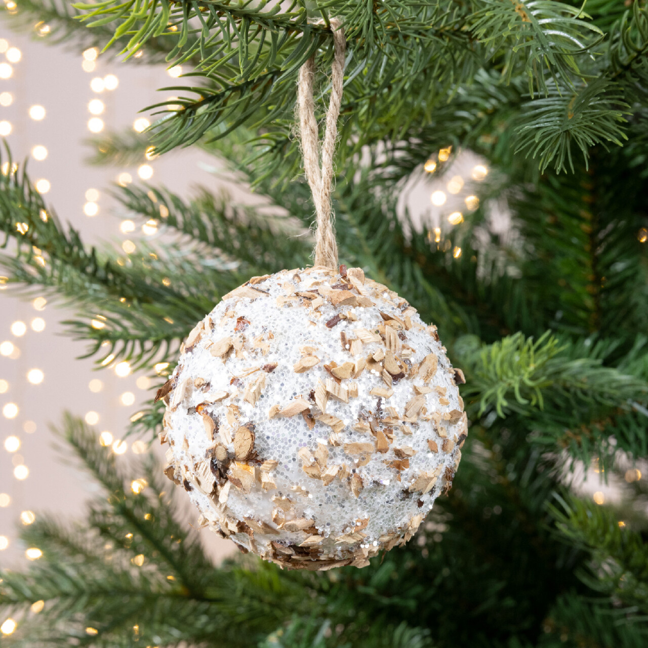 Glob Rustic glitter, Decoris, Ø8 cm, spuma, maro/alb - imagine 5
